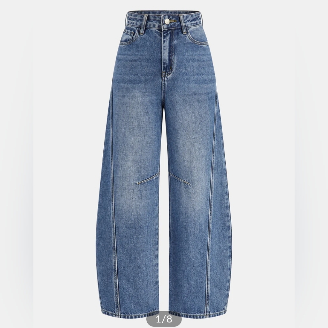 Commense Denim Curved-Leg Barrel Jeans Large